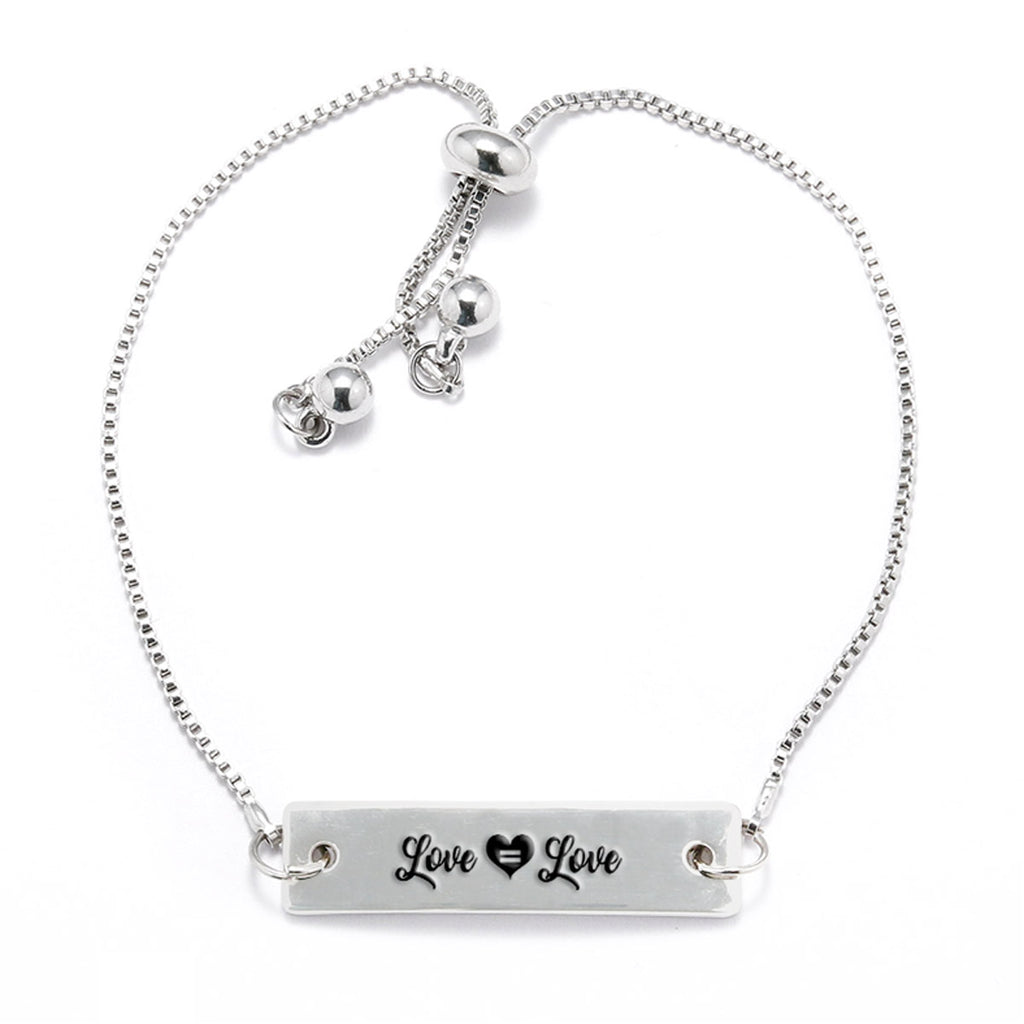 Love is Love Silver Bar Adjustable Bracelet - pipercleo.com