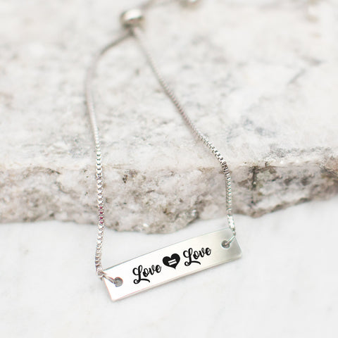 Love is Love Silver Bar Adjustable Bracelet - pipercleo.com