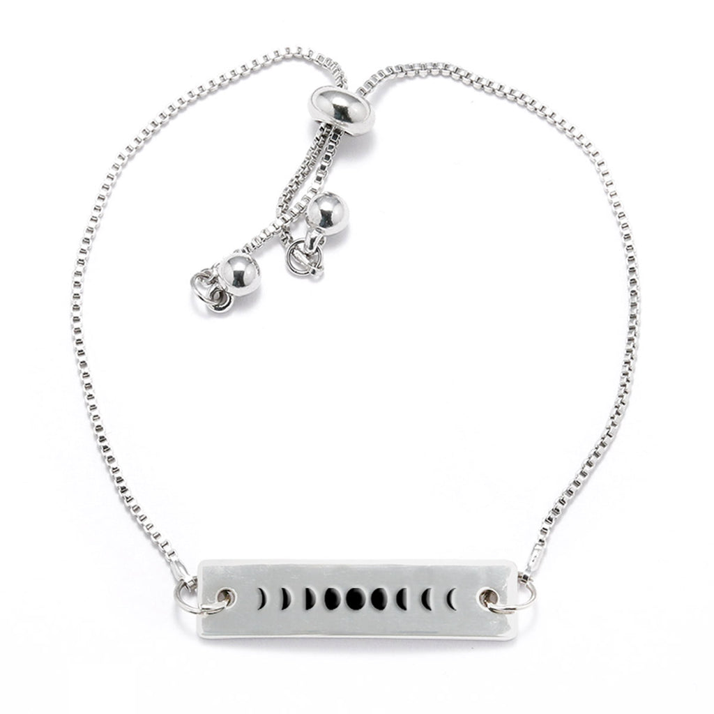 Moon Phases Silver Bar Adjustable Bracelet - pipercleo.com