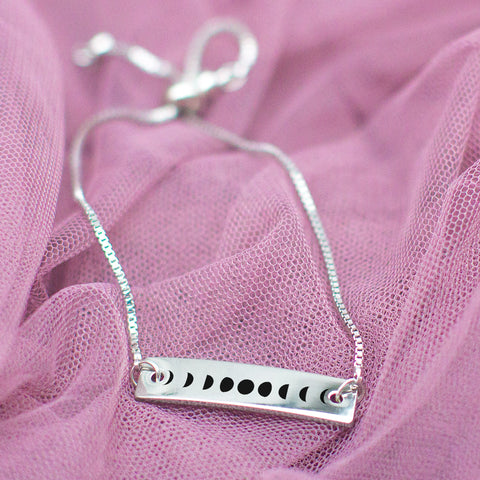 Moon Phases Silver Bar Adjustable Bracelet - pipercleo.com