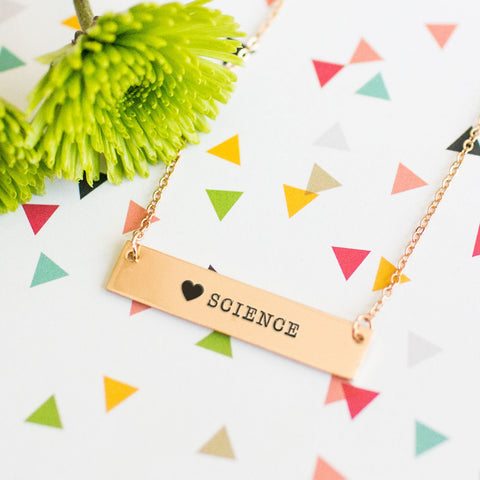 I Love Science Gold / Silver Bar Necklace
