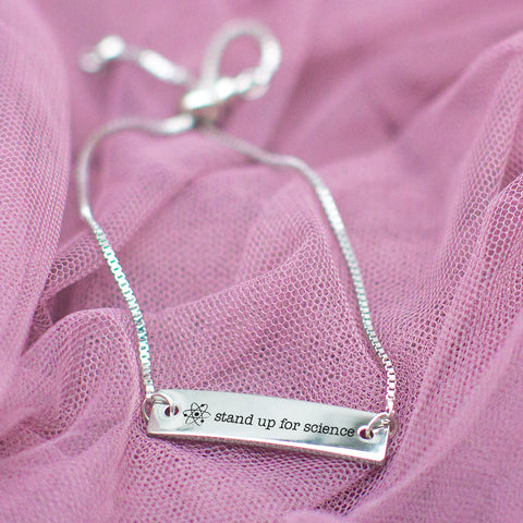 Stand Up for Science Silver Bar Adjustable Bracelet - pipercleo.com