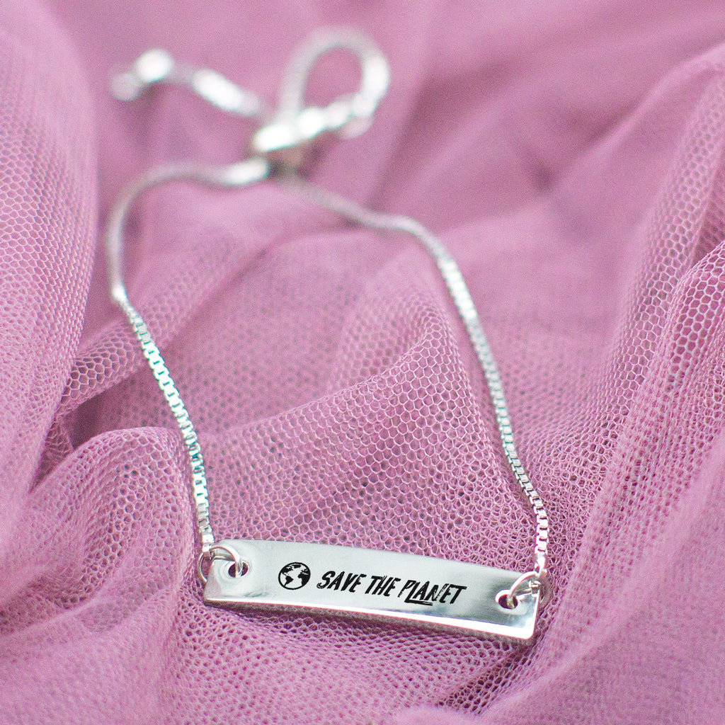 Save the Planet Silver Bar Adjustable Bracelet - pipercleo.com