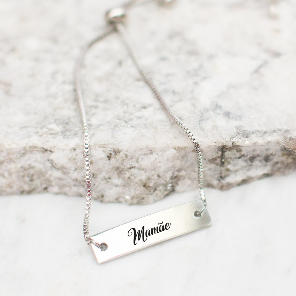 Mamãe Silver Bar Adjustable Bracelet - pipercleo.com