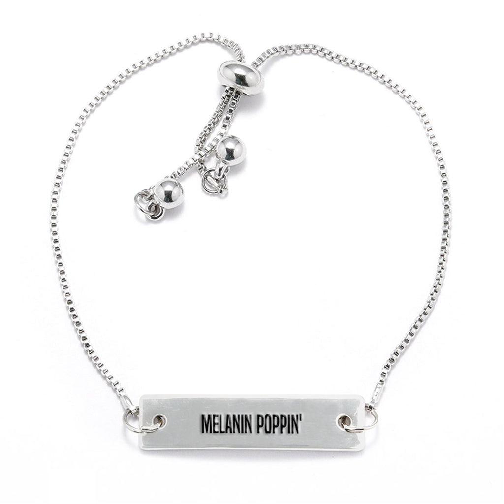 Melanin Poppin Silver Bar Adjustable Bracelet - pipercleo.com