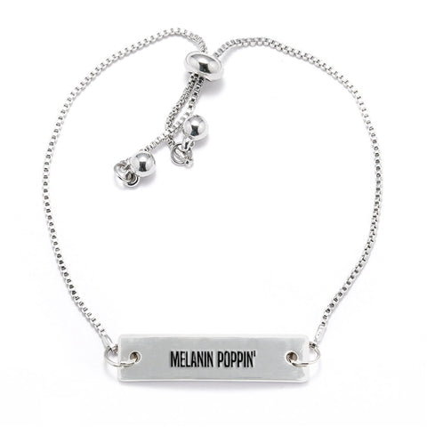 Melanin Poppin Silver Bar Adjustable Bracelet