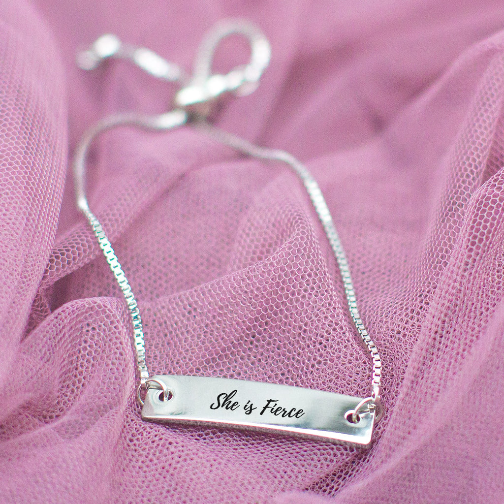 She is Fierce Silver Bar Adjustable Bracelet - pipercleo.com