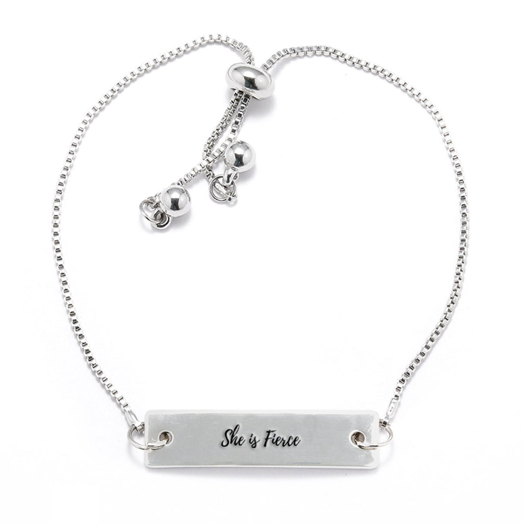 She is Fierce Silver Bar Adjustable Bracelet - pipercleo.com