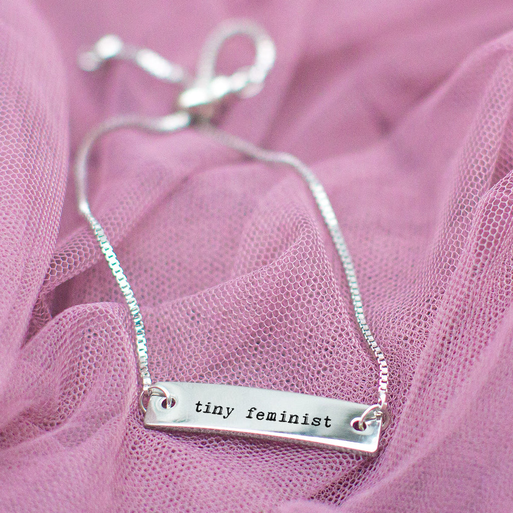 Tiny Feminist Silver Bar Adjustable Bracelet - pipercleo.com