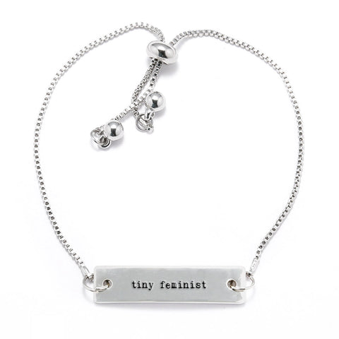 Tiny Feminist Silver Bar Adjustable Bracelet