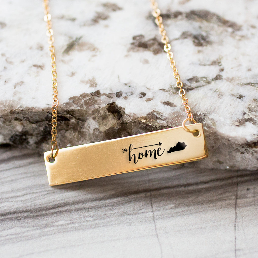 Home is Kentucky Gold / Silver Bar Necklace - pipercleo.com