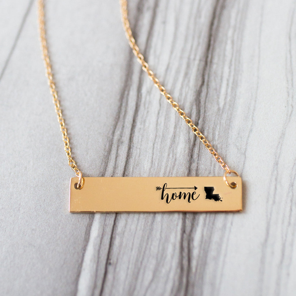 Home is Louisiana Gold / Silver Bar Necklace –