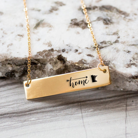 Home is Minnesota Gold / Silver Bar Necklace - pipercleo.com