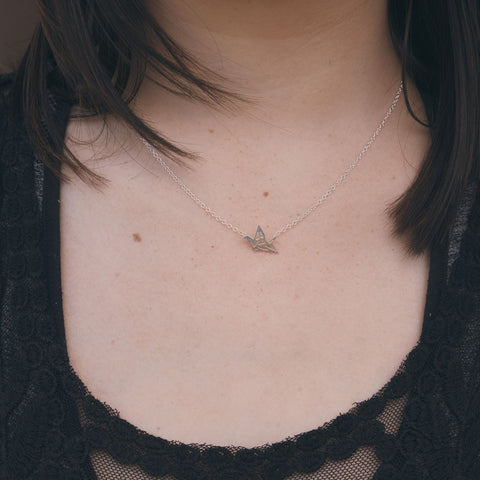 Origami Crane Silver Necklace