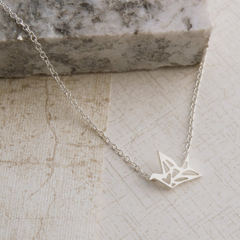 Origami Crane Silver Necklace - pipercleo.com