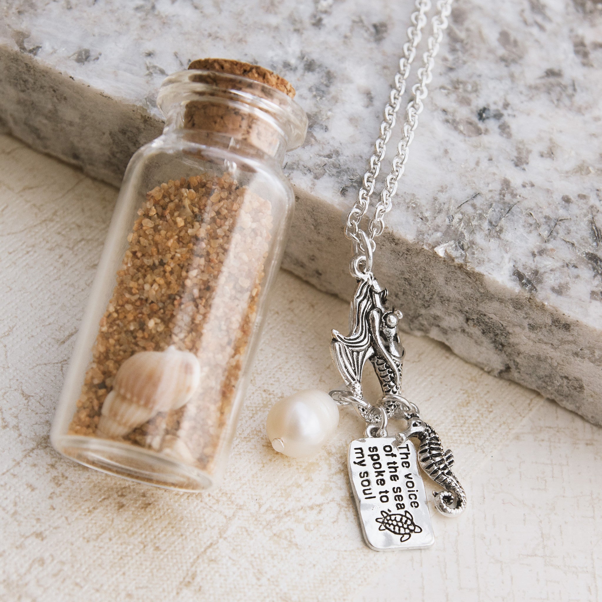Mermaids and Seashells Necklace In a Jar - pipercleo.com