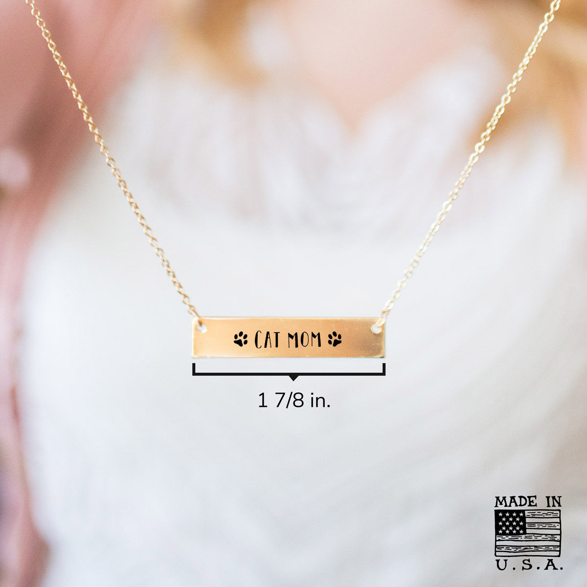 Cat Mom Gold / Silver Bar Necklace - pipercleo.com