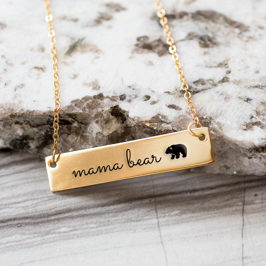 Mama Bear Gold / Silver Bar Necklace - pipercleo.com