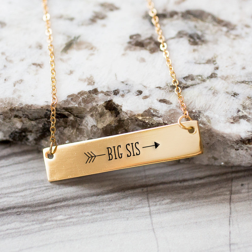 Big Sister Arrow  Gold / Silver Bar Necklace - Sister Gifts - pipercleo.com