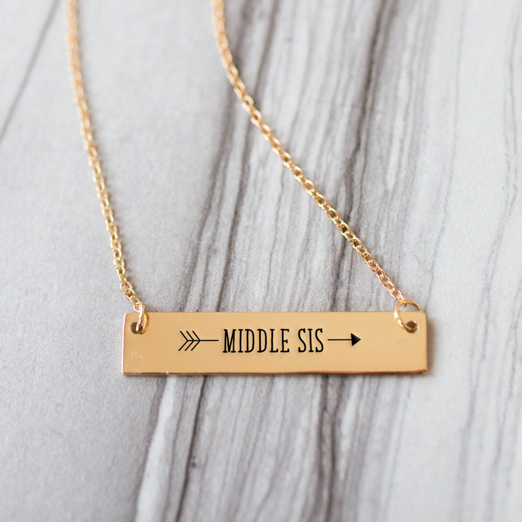 Middle Sister Arrow Gold / Silver Bar Necklace - Sister Gifts - pipercleo.com