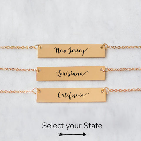 Home State Pride  Gold / Silver Bar Necklace - Select Your State! - pipercleo.com