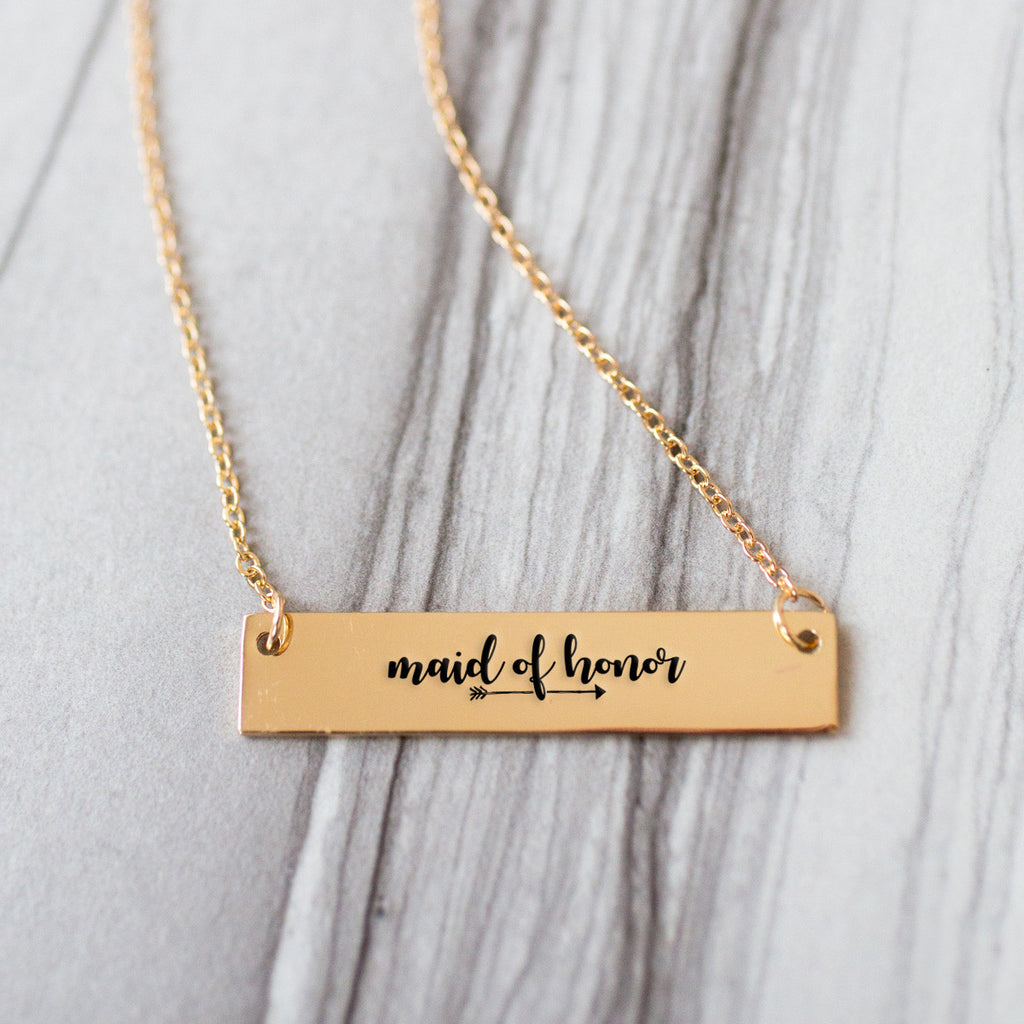 Maid Of Honor Gold / Silver Bar Necklace - Bridesmaid Gift - pipercleo.com