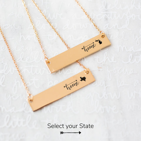 Home Sweet Home Gold / Silver Bar Necklace - Select Your Home State! - pipercleo.com