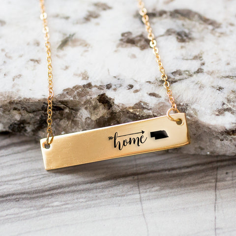 Home is Nebraska Gold / Silver Bar Necklace - pipercleo.com