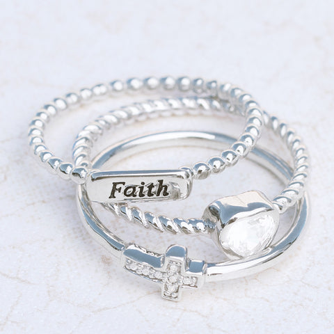Faith Sterling Silver Ring Set - pipercleo.com