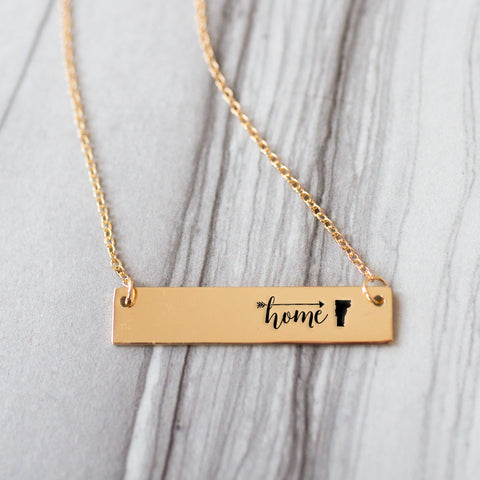 Home is Vermont Gold / Silver Bar Necklace - pipercleo.com